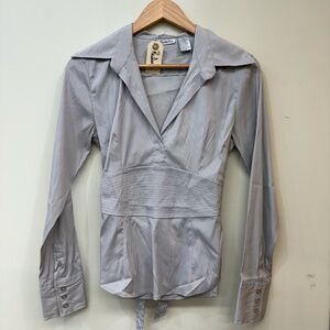 Vintage Y2K Charlotte Russe Office Siren Surplice Waist-Cincher Blouse Size